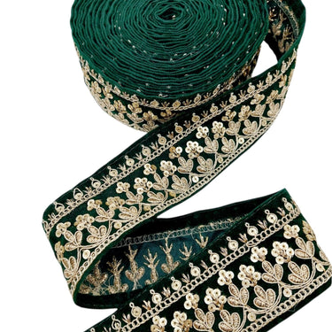 Floral Embroidered Sequins Velvet Trim Indian Sari Border, Sequin Trimming, Sequinned Lace